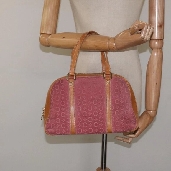CELINE C Macadam Canvas Hand Bag Suede Pink Gold Auth - Picture 1 of 16